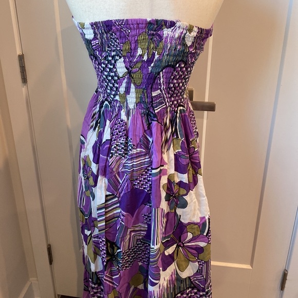 Cynthia Mehta Purple Tropical Dress Hawaiian Dress Beachy Dress Straples Sz 12 - Picture 4 of 6